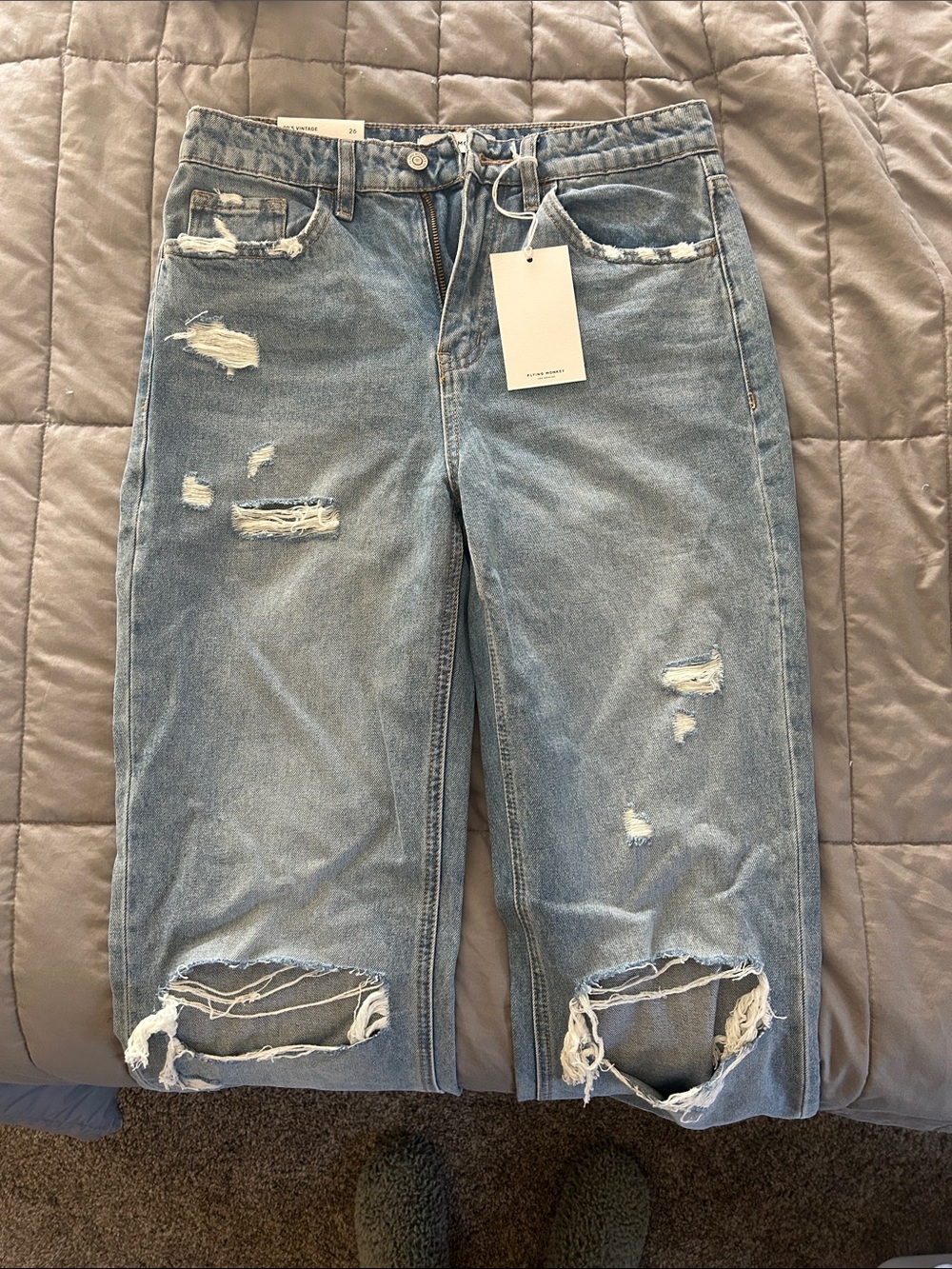 Flying Monkey Light Blue Flare Jeans with Distressed Back Pocket - Picture 5 of 5